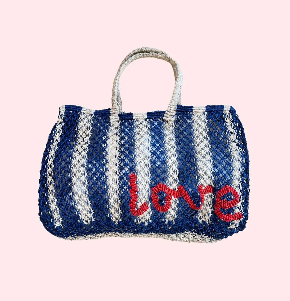 THE JACKSONS LOVE JUTE BAG INDIGO NATURAL