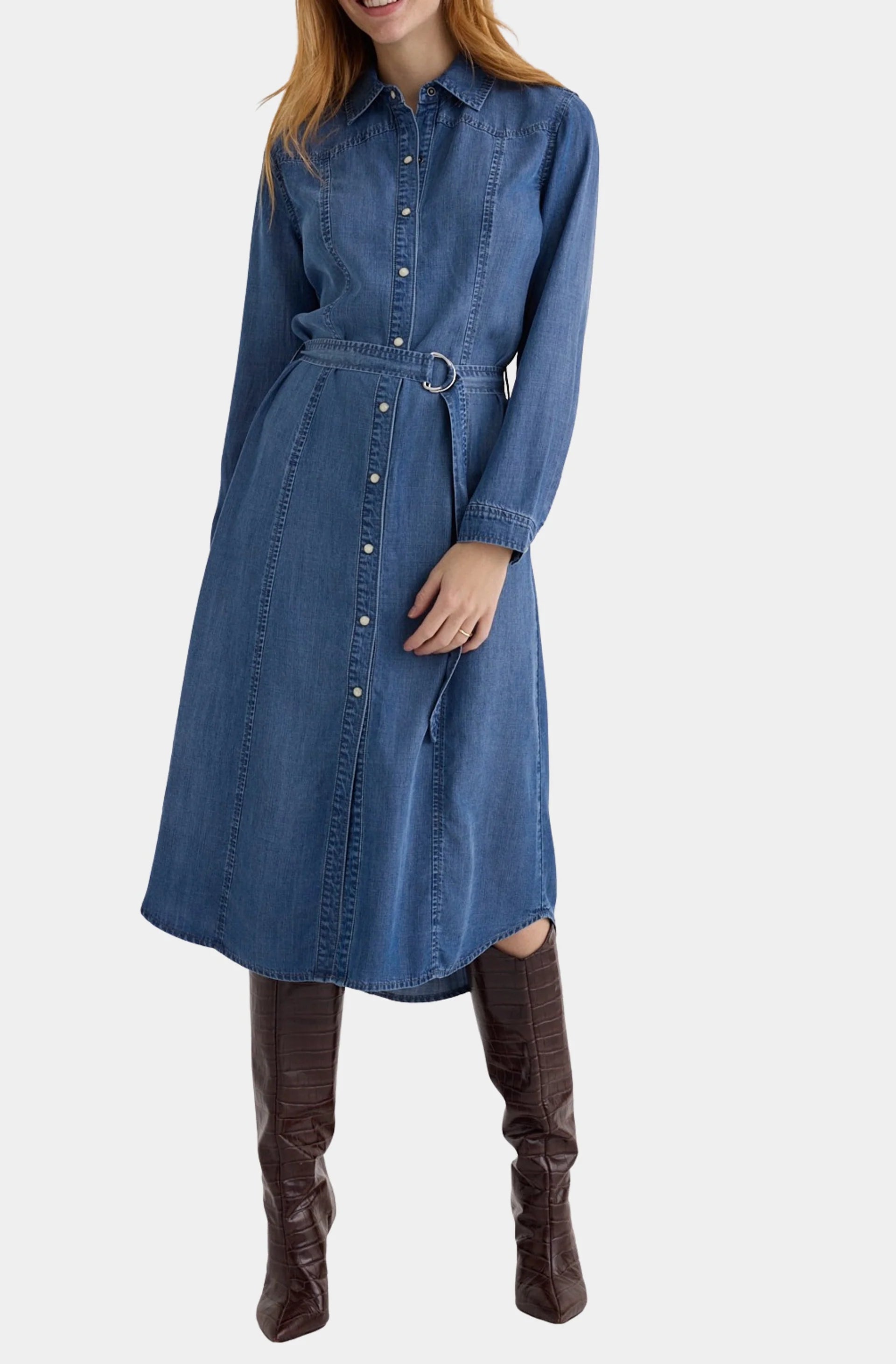 BELLA DAHL WESTERN YOKE MIDI DRESS SKYLINE SPRAY WASH