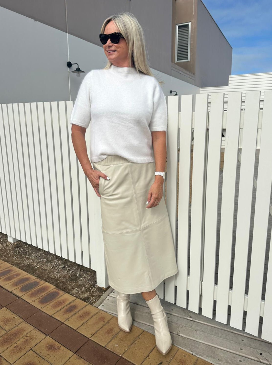 RAW by RAW GABRIELLA LEATHER SKIRT - PORCELAIN