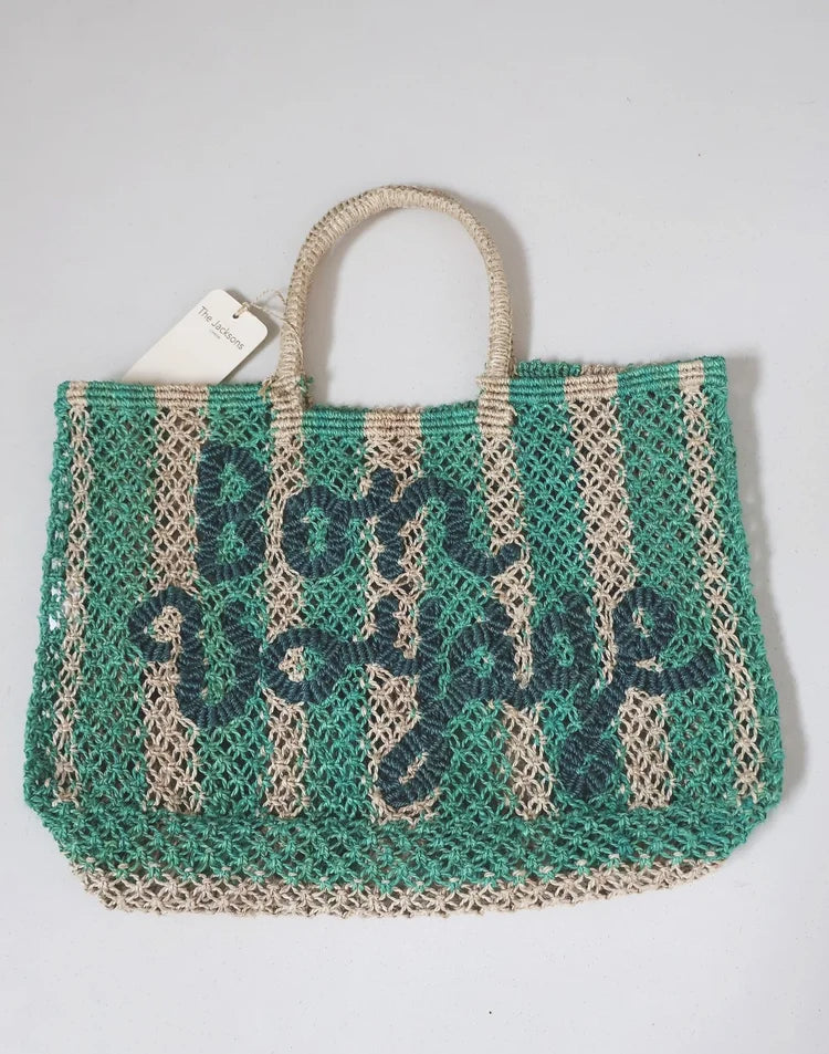THE JACKSONS BON VOYAGE JUTE BAG OCEAN STRIPE INDIGO