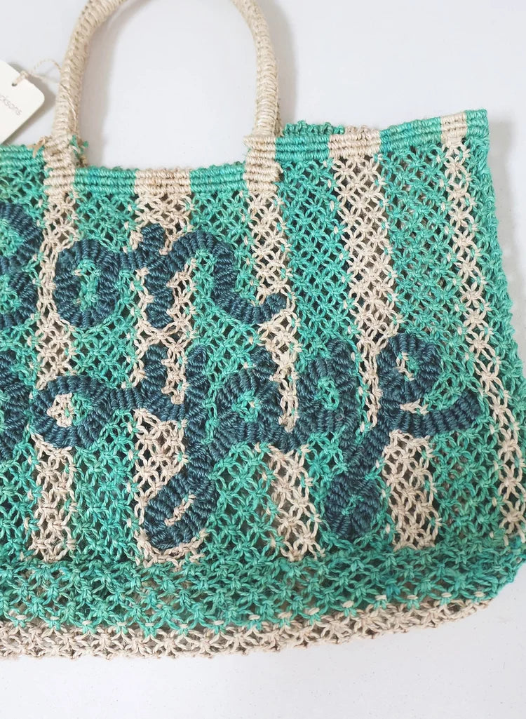 THE JACKSONS BON VOYAGE JUTE BAG OCEAN STRIPE INDIGO