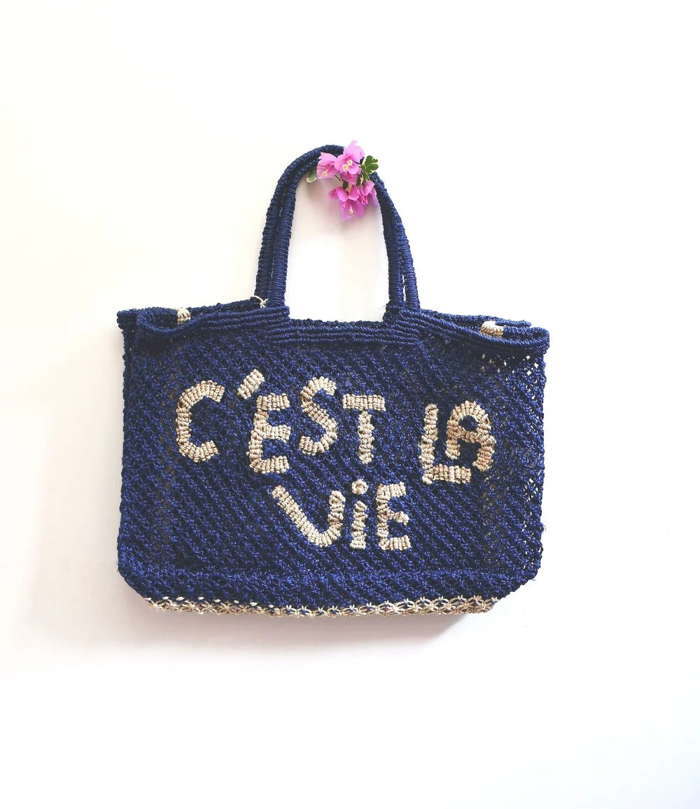 THE JACKSONS C'EST LA VIE JUTE BAG INDIGO NATURAL
