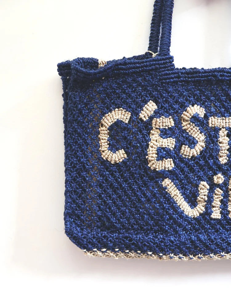 THE JACKSONS C'EST LA VIE JUTE BAG INDIGO NATURAL