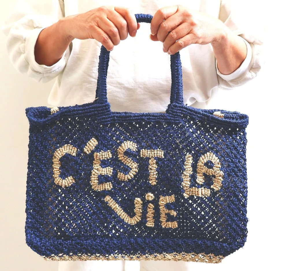 THE JACKSONS C'EST LA VIE JUTE BAG INDIGO NATURAL