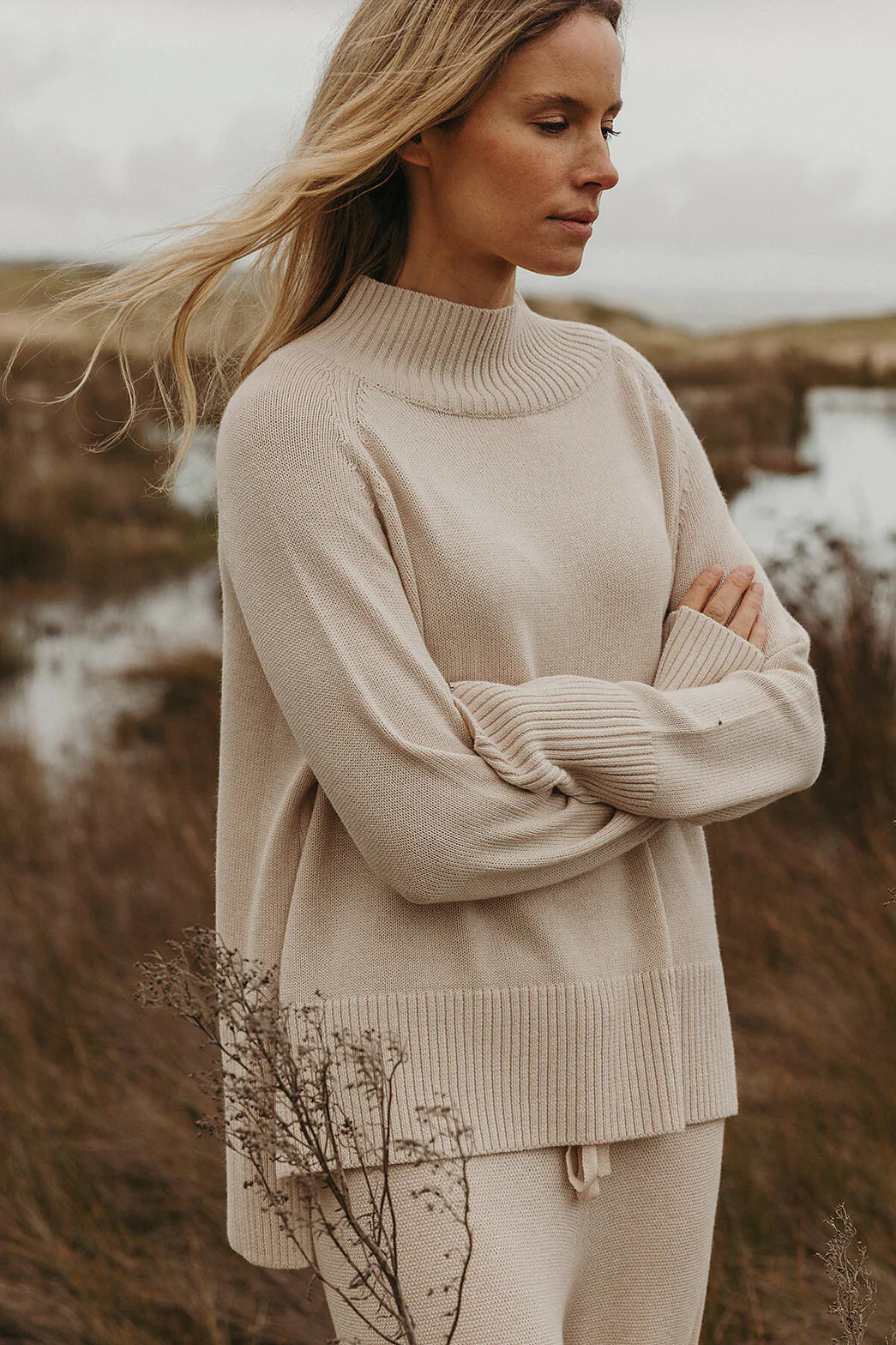 TALAMAYA HARMONY MERINO COTTON MOCK NECK PULLOVER - NOUGAT