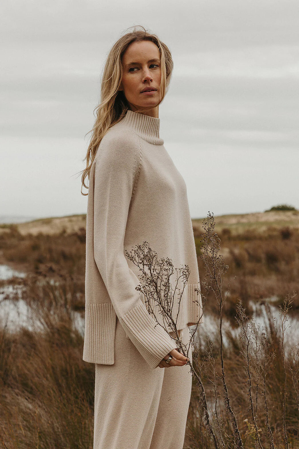 TALAMAYA HARMONY MERINO COTTON MOCK NECK PULLOVER - NOUGAT