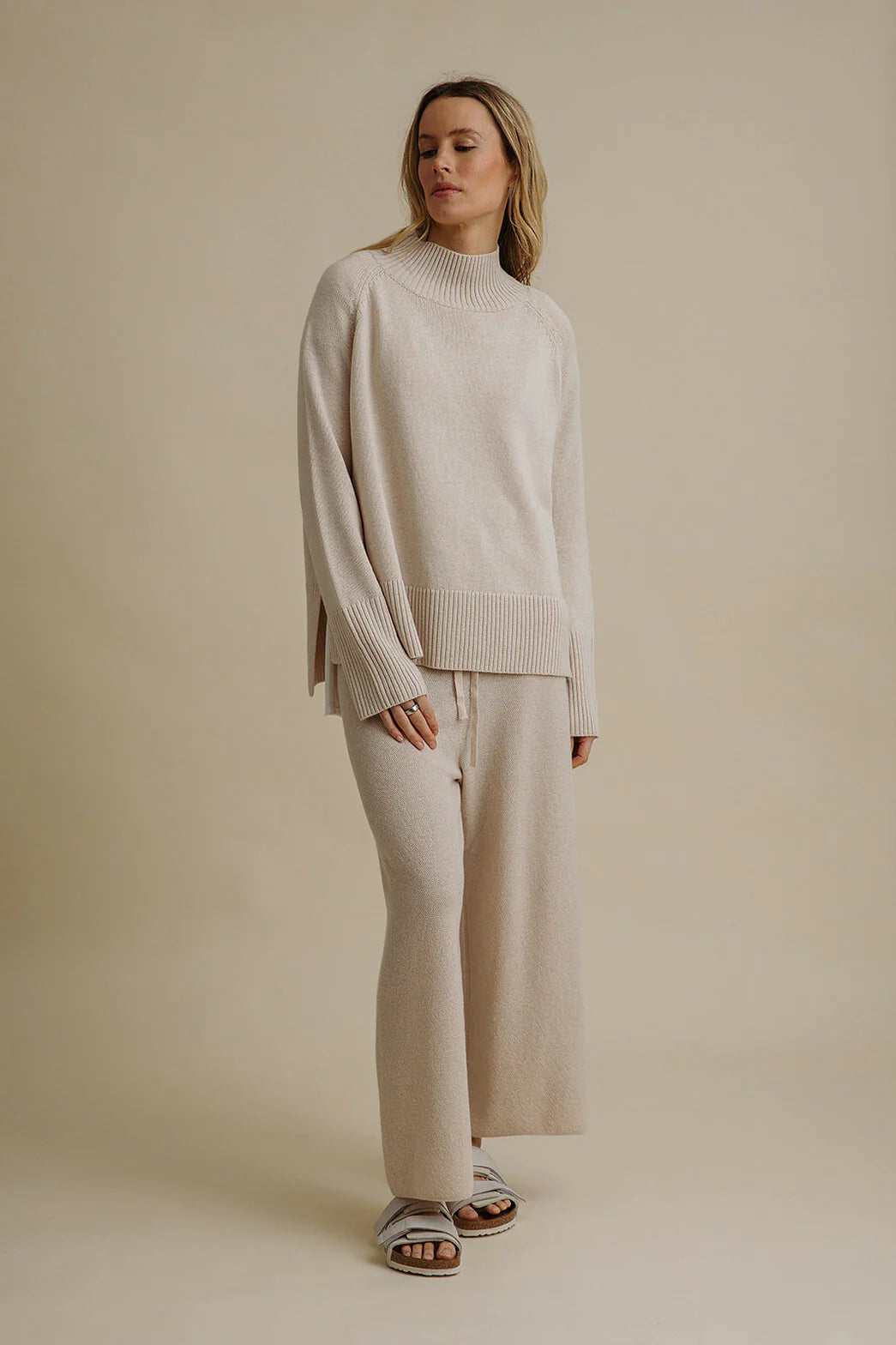 TALAMAYA HARMONY MERINO COTTON MOCK NECK PULLOVER - NOUGAT