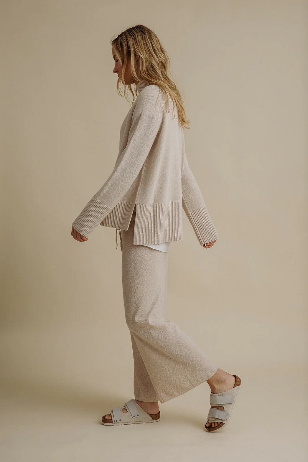 TALAMAYA HARMONY MERINO COTTON MOCK NECK PULLOVER - NOUGAT