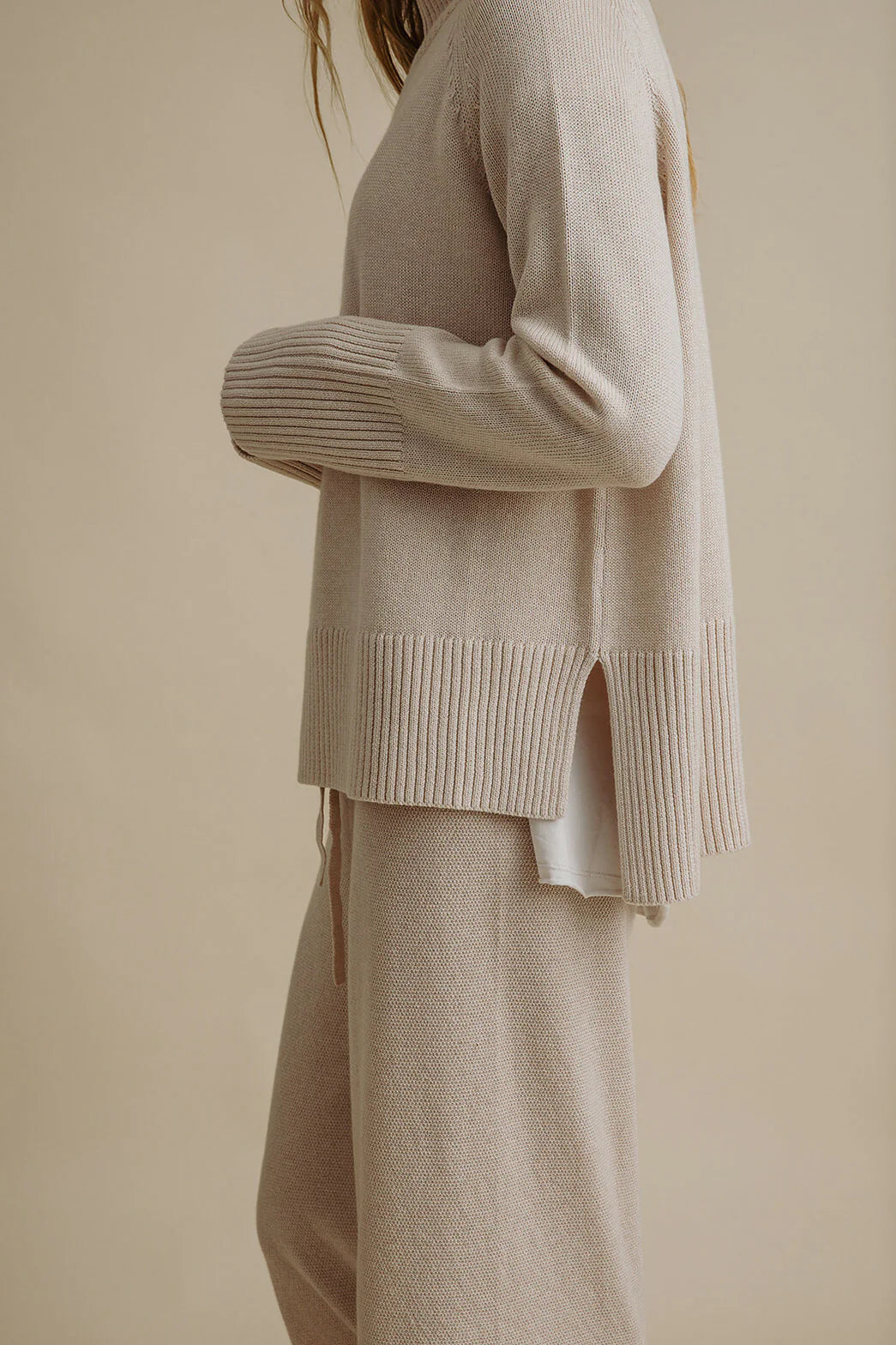 TALAMAYA HARMONY MERINO COTTON MOCK NECK PULLOVER - NOUGAT