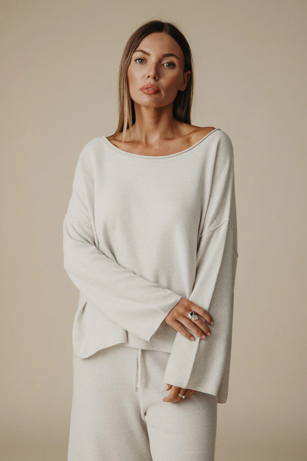 TALAMAYA RETREAT COTTON TWIST PULLOVER SILVER & SALT