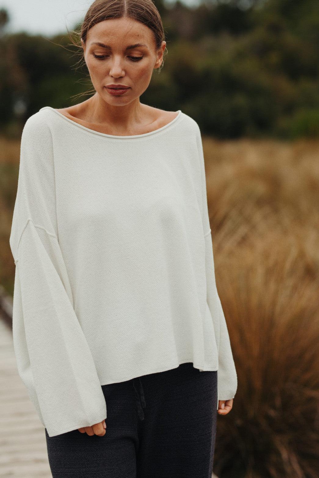 TALAMAYA RETREAT COTTON TWIST PULLOVER SILVER & SALT