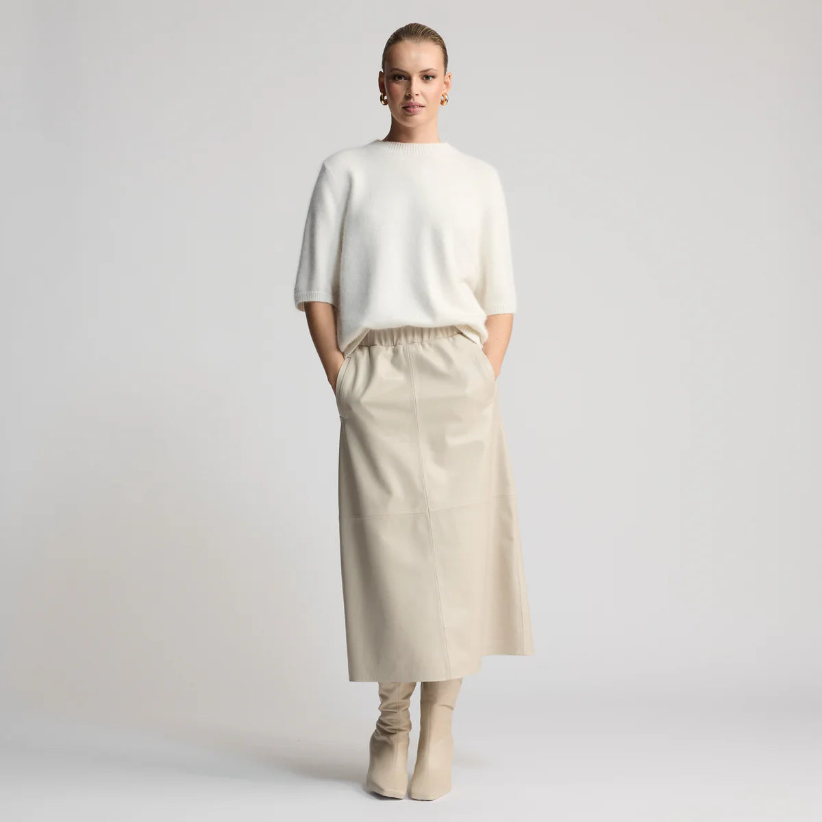 RAW by RAW GABRIELLA LEATHER SKIRT - PORCELAIN