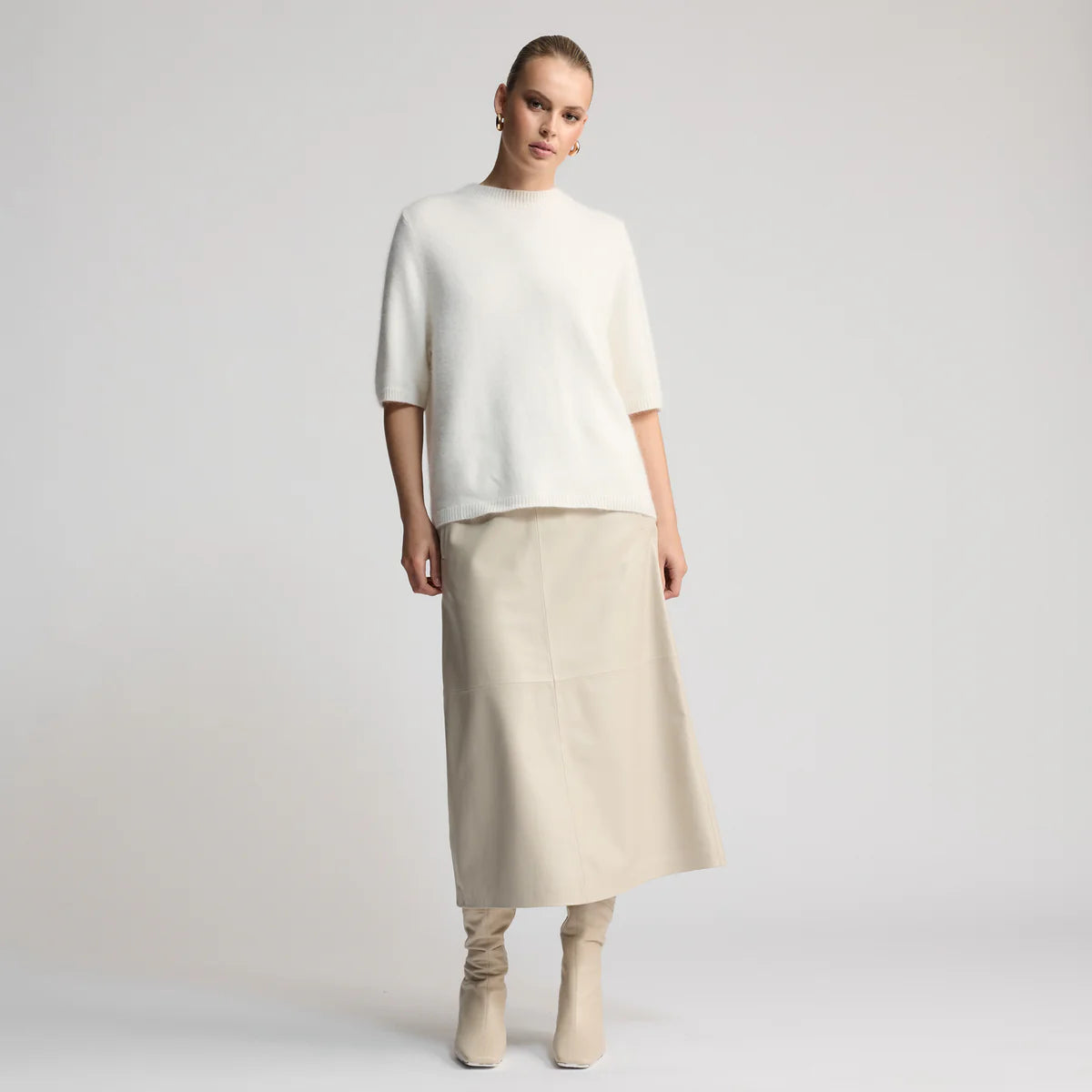 RAW by RAW GABRIELLA LEATHER SKIRT - PORCELAIN