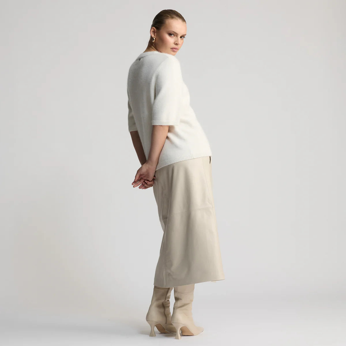 RAW by RAW GABRIELLA LEATHER SKIRT - PORCELAIN