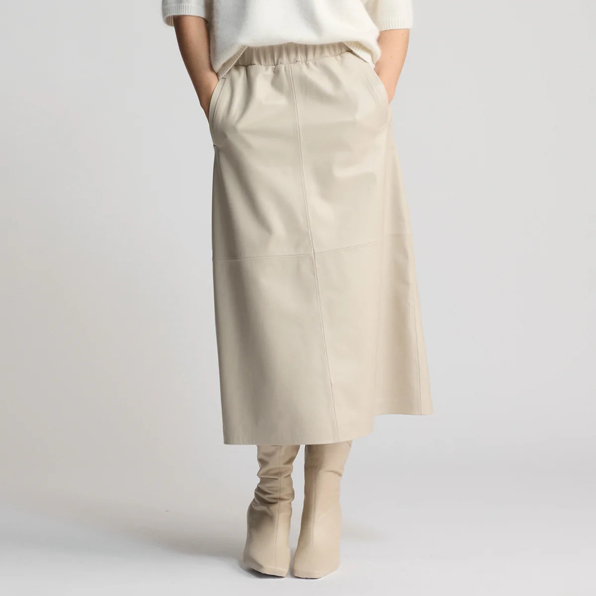 RAW by RAW GABRIELLA LEATHER SKIRT - PORCELAIN