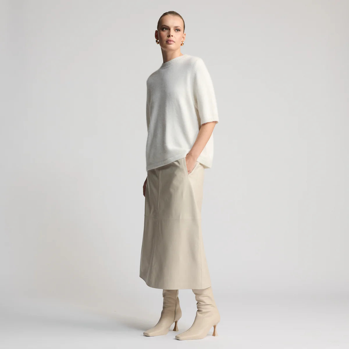 RAW by RAW GABRIELLA LEATHER SKIRT - PORCELAIN