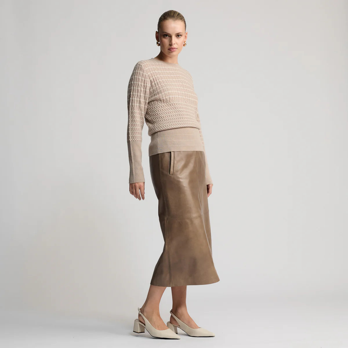 RAW by RAW GABRIELLA LEATHER SKIRT - PUTTY