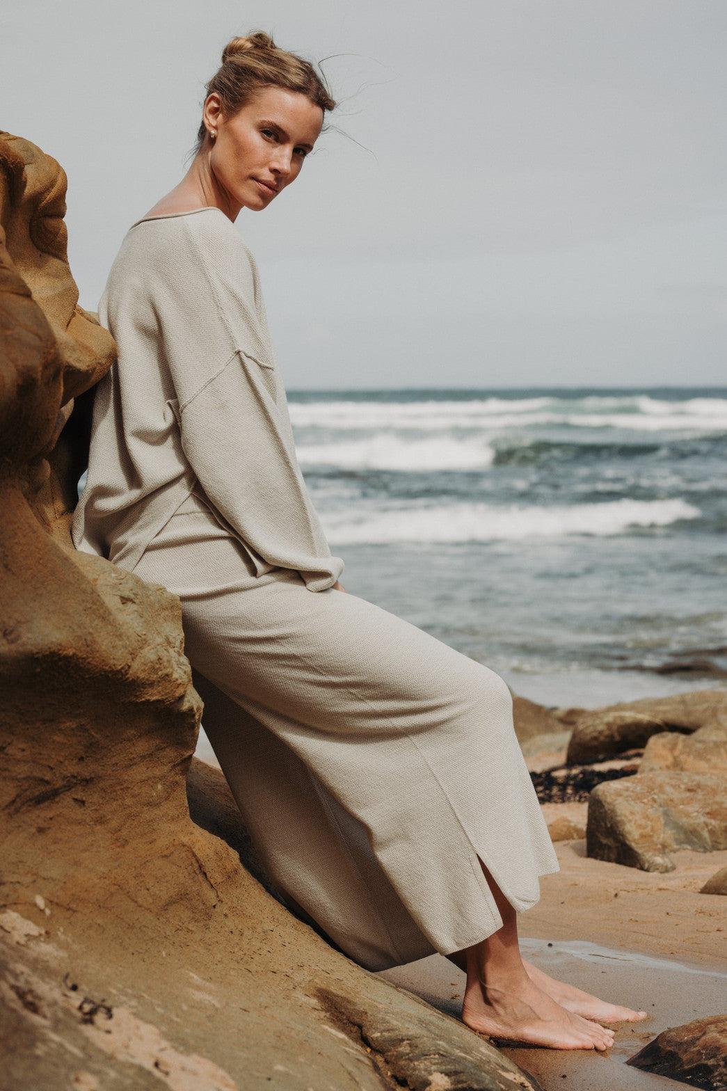 TALAMAYA RETREAT COTTON TWIST PANT SILVER & SALT