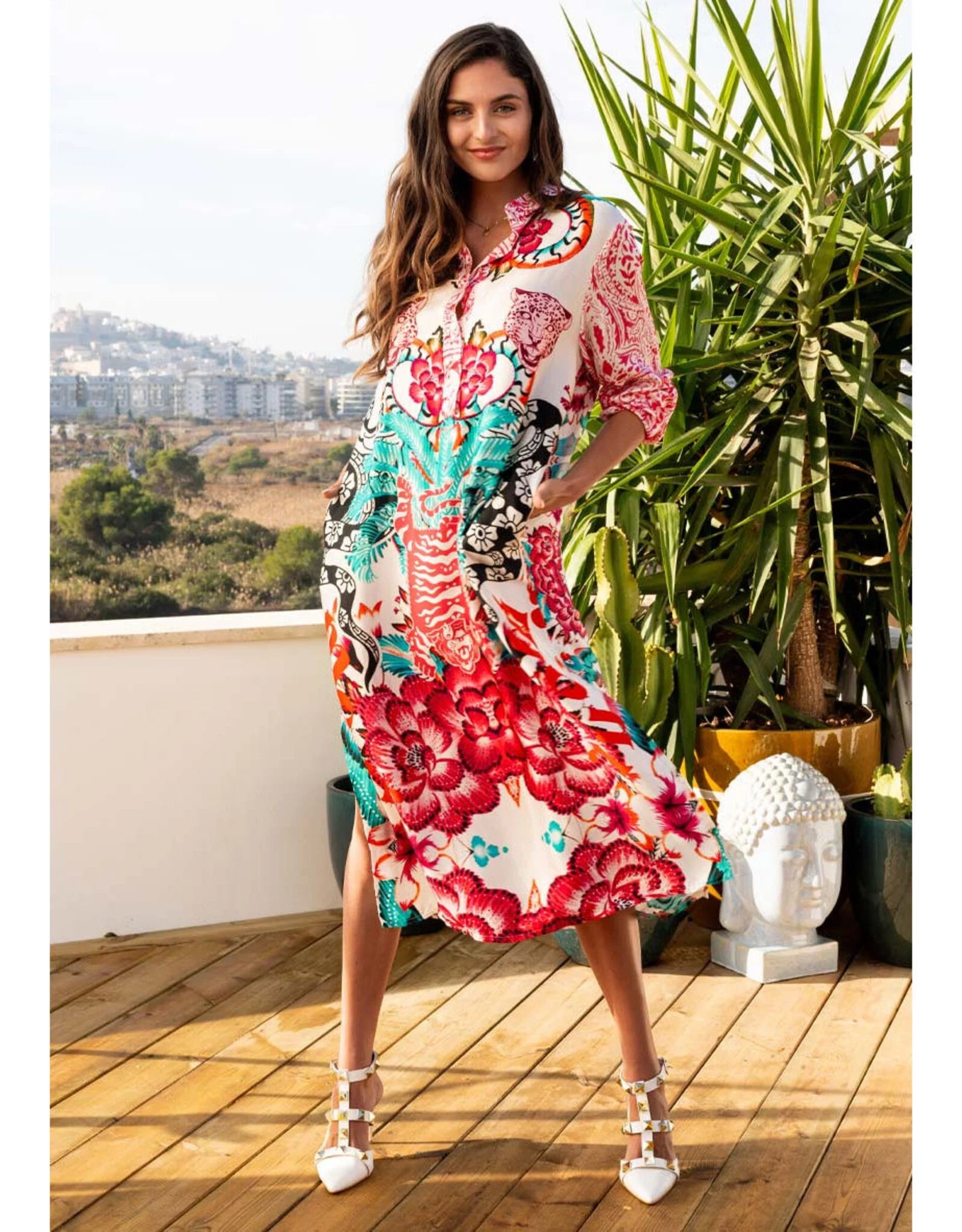 Viskose Satin Kleid Dress Tiger Miss Goodlife Store