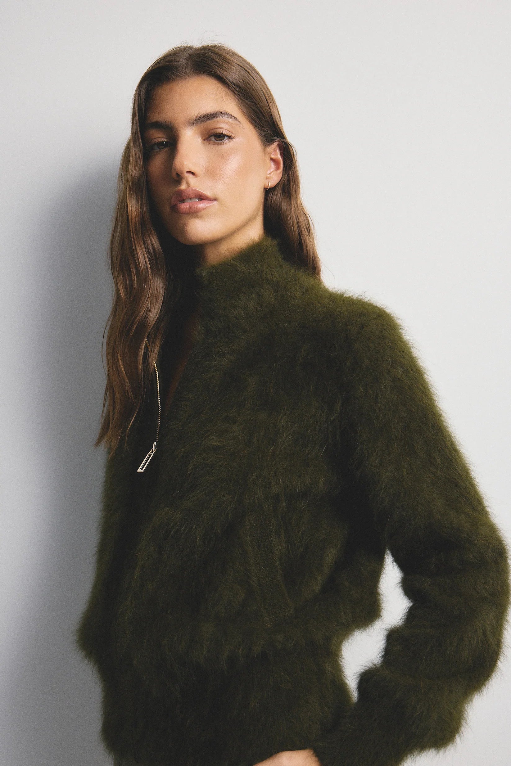 WORLD OF NOMADS FELIX ZIP UP CASHMERE BOMBER MOSS