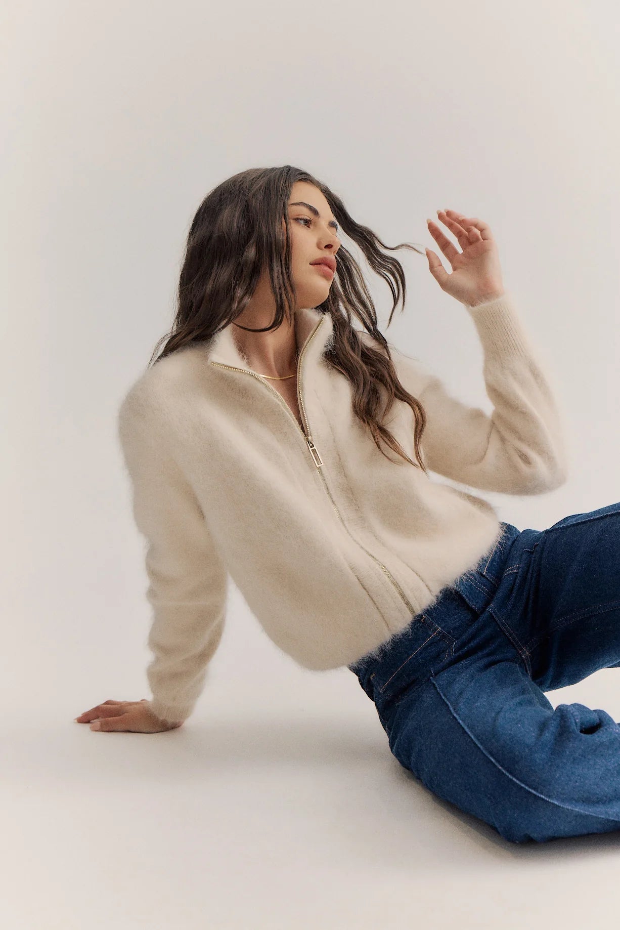 WORLD OF NOMADS FELIX ZIP UP CASHMERE BOMBER OATMEAL