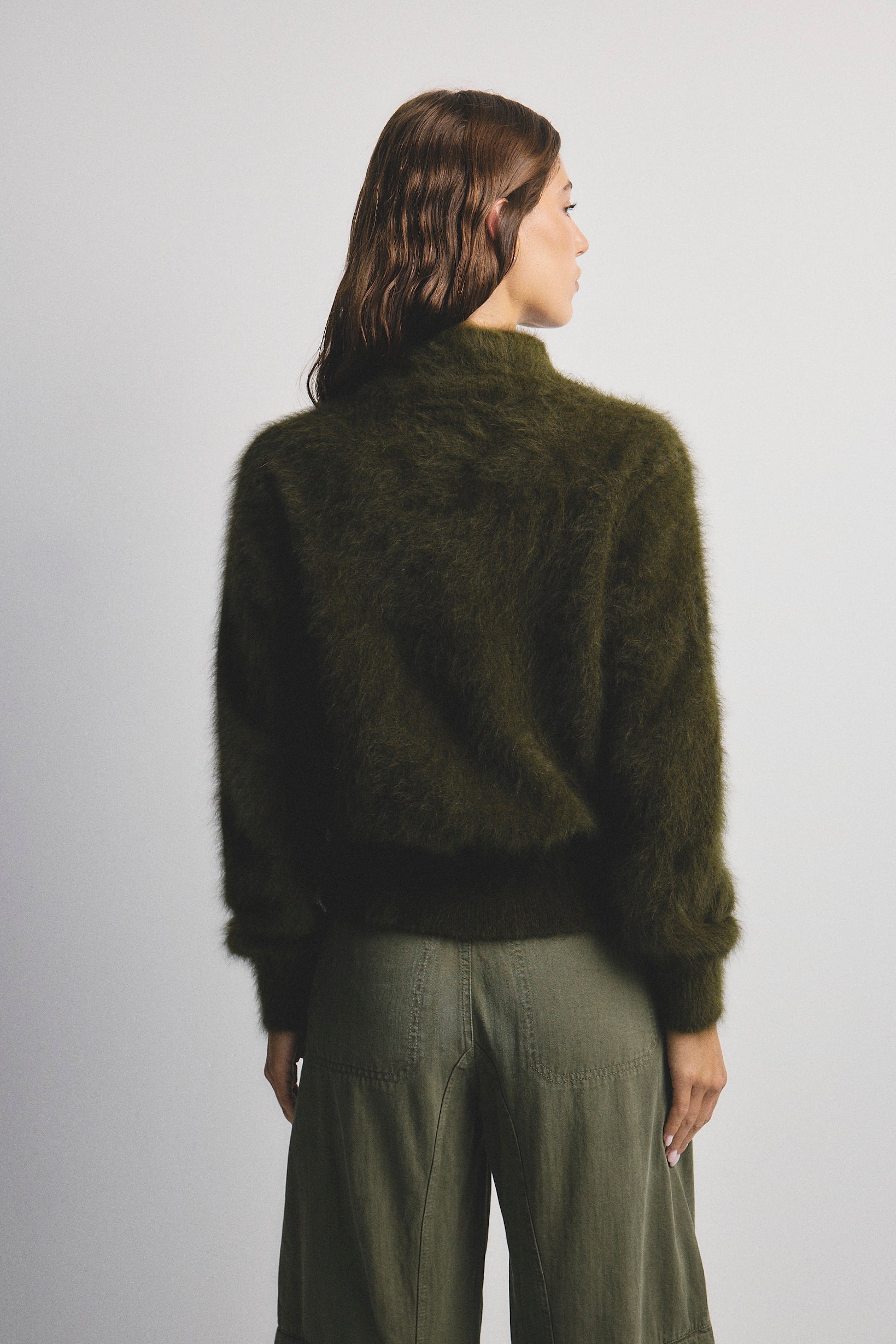 WORLD OF NOMADS FELIX ZIP UP CASHMERE BOMBER MOSS