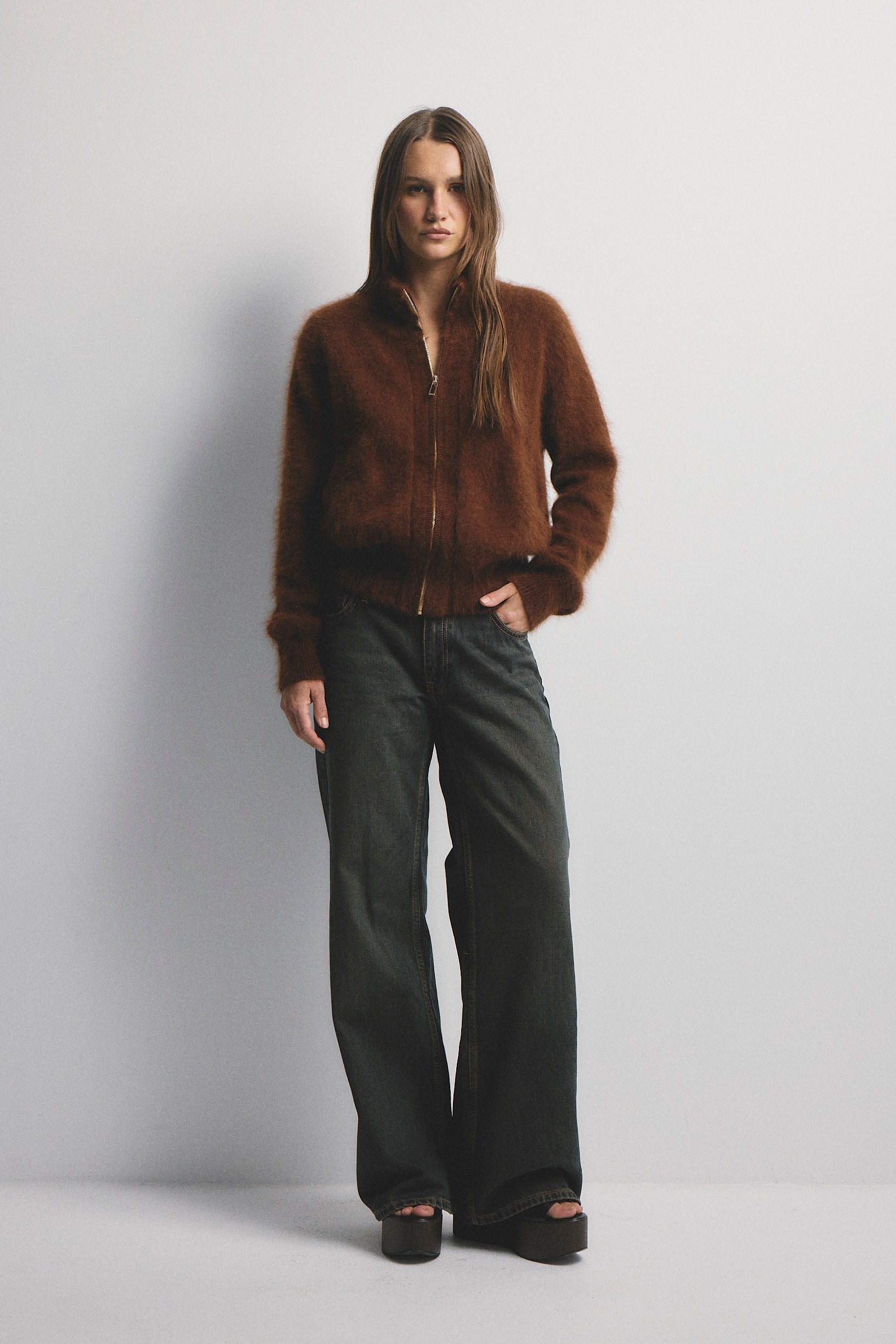 WORLD OF NOMADS FELIX ZIP UP CASHMERE BOMBER CHOCOLATE