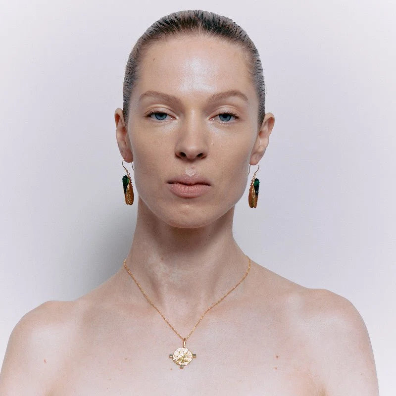 CLEOPATRAS BLING BYZANTINE MANDORLE WITH EMERALDS AND CHAIN