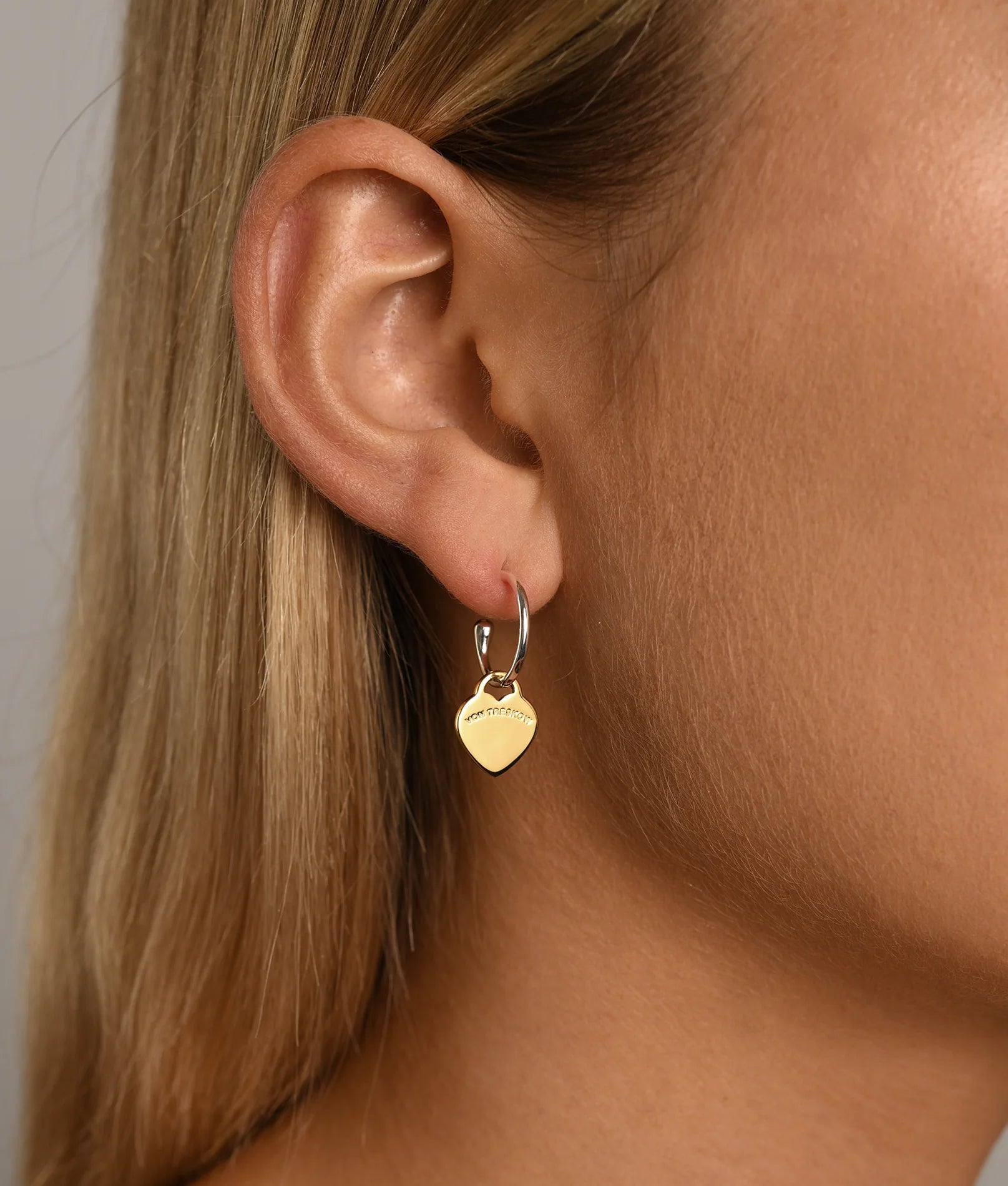 VON TRESKOW FINE OPEN HOOP STUDS WITH GOLD FLAT HEART