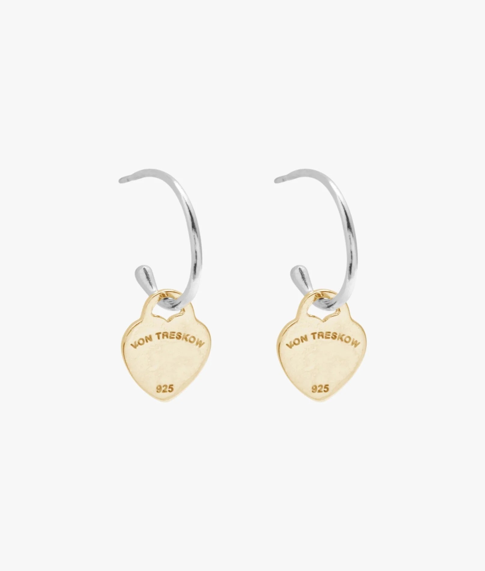VON TRESKOW FINE OPEN HOOP STUDS WITH GOLD FLAT HEART