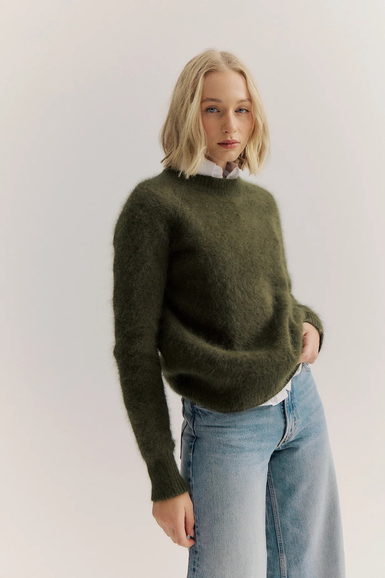 WORLD OF NOMADS ADELE CASHMERE CREW MOSS