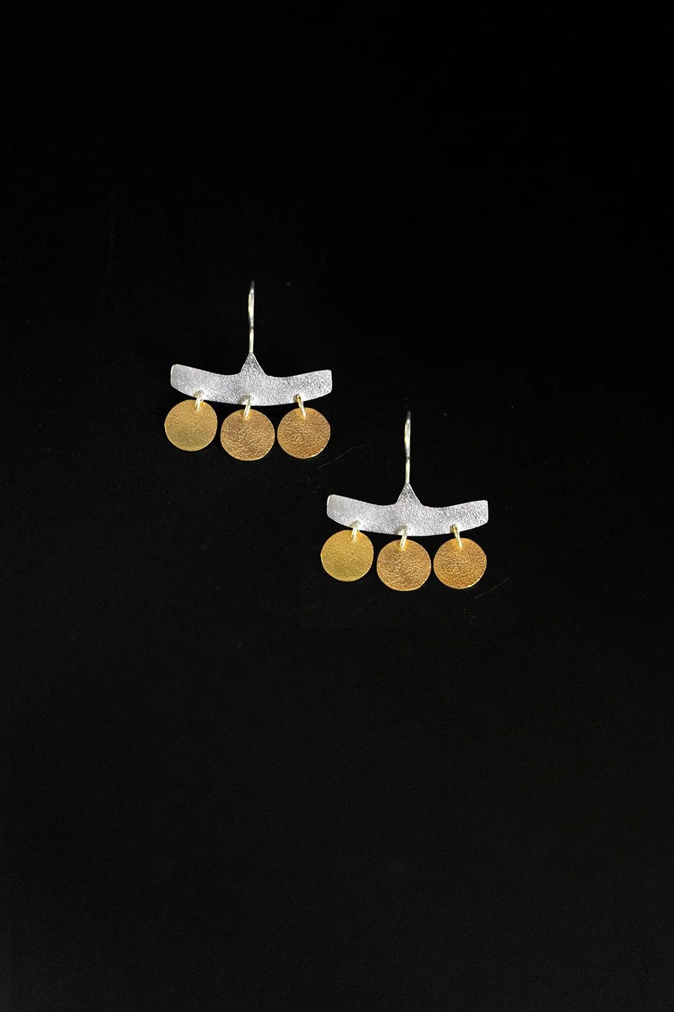 EWA OXIDISED SILVER & GOLD CHARM EARRINGS