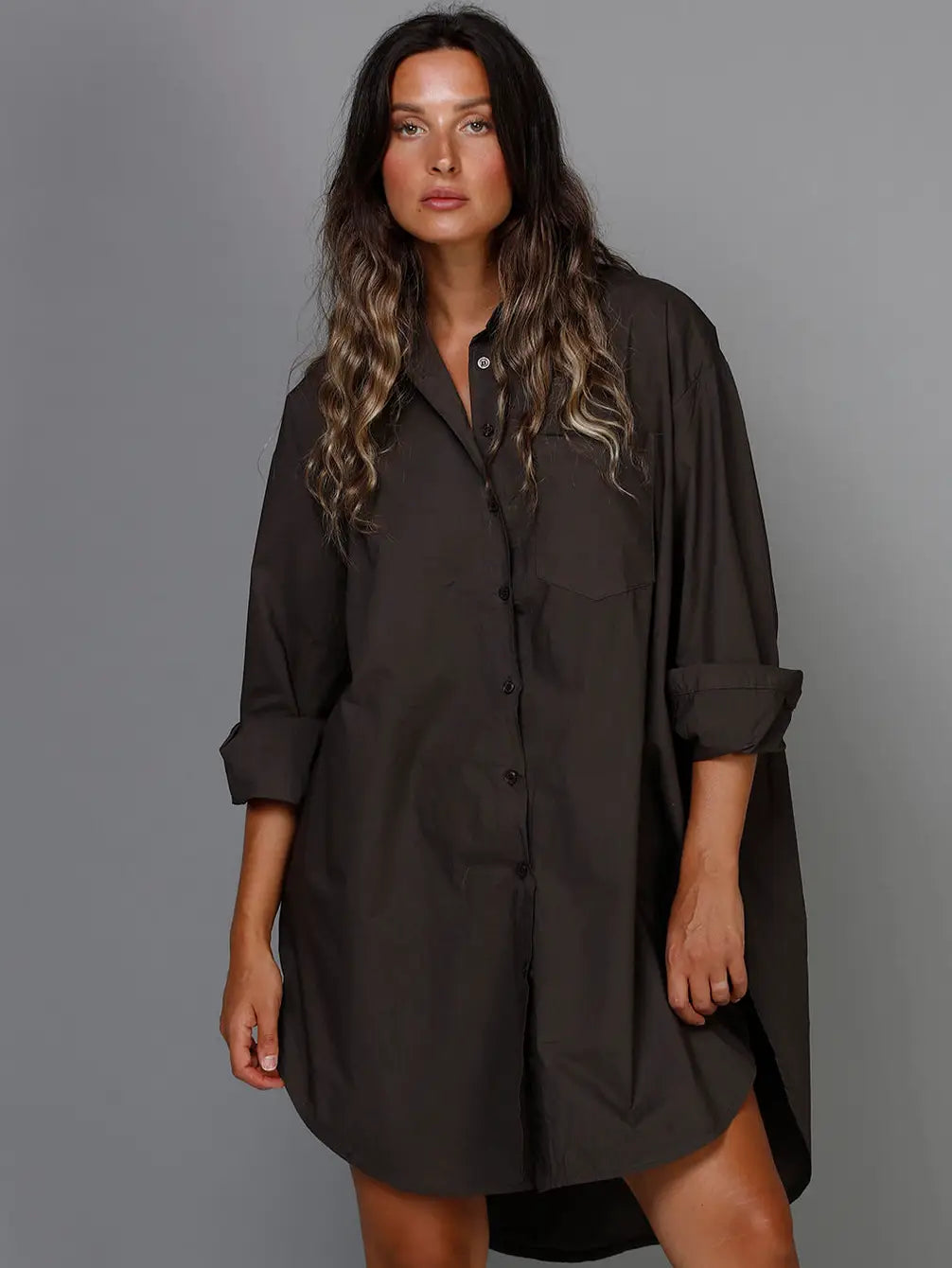SIXTY DAYS BOYFRIEND LONG SHIRT - CHOCOLATE
