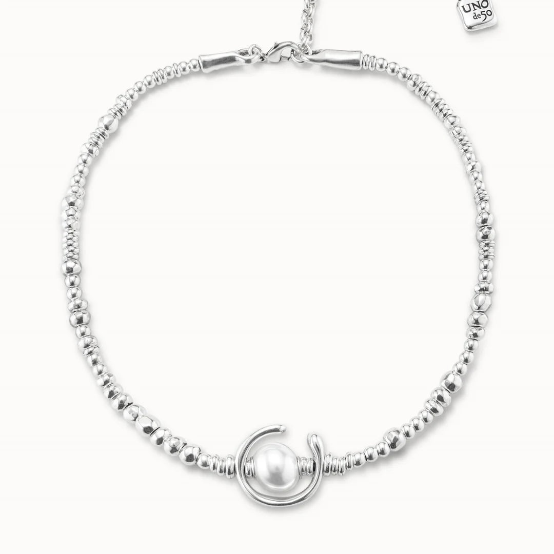 UNOde50 ANOTHER ROUND NECKLACE SILVER SHELL PEARL