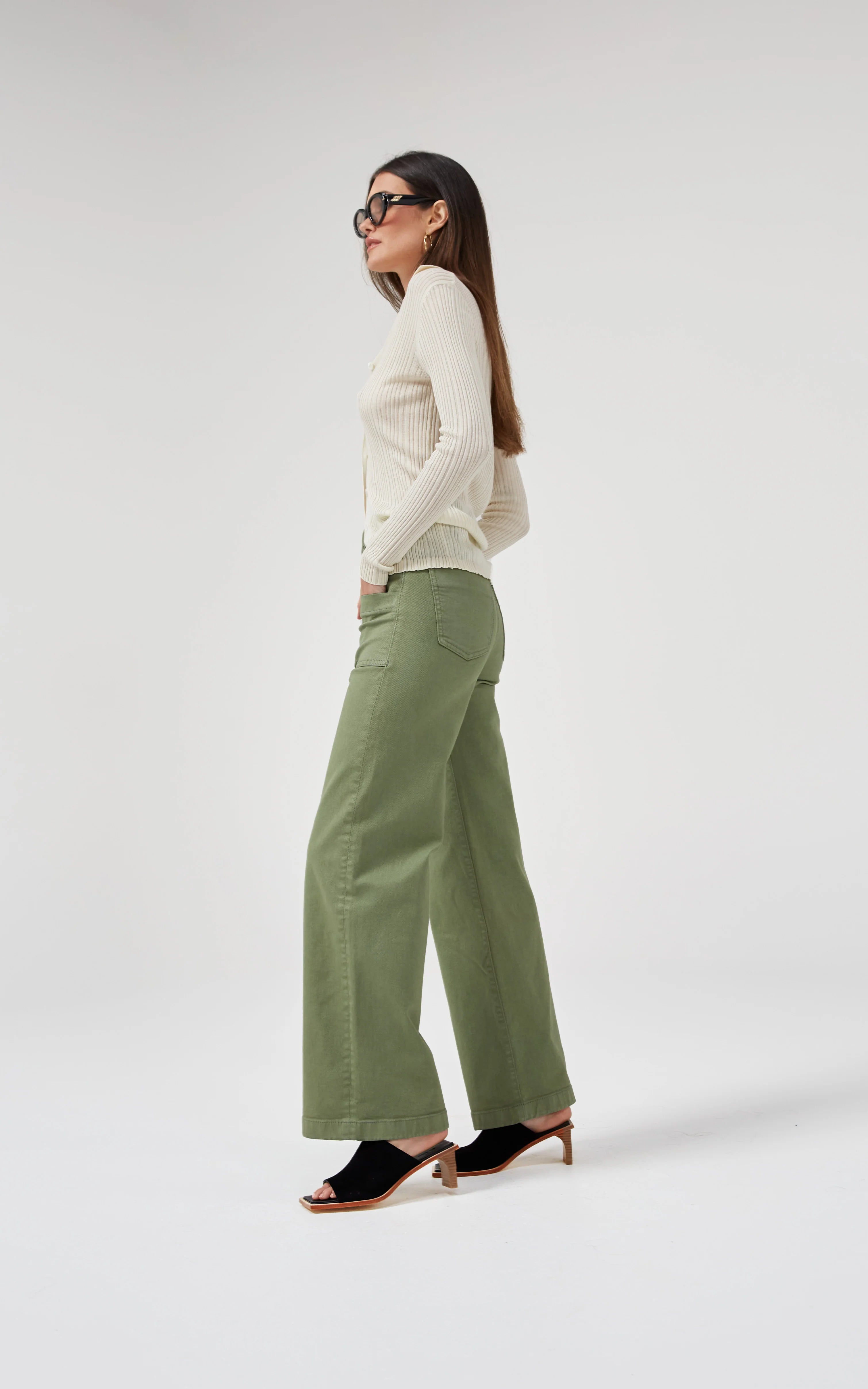 DRICOPER CARRIE OIL GREEN WIDE STRAIGHT LEG JEANS