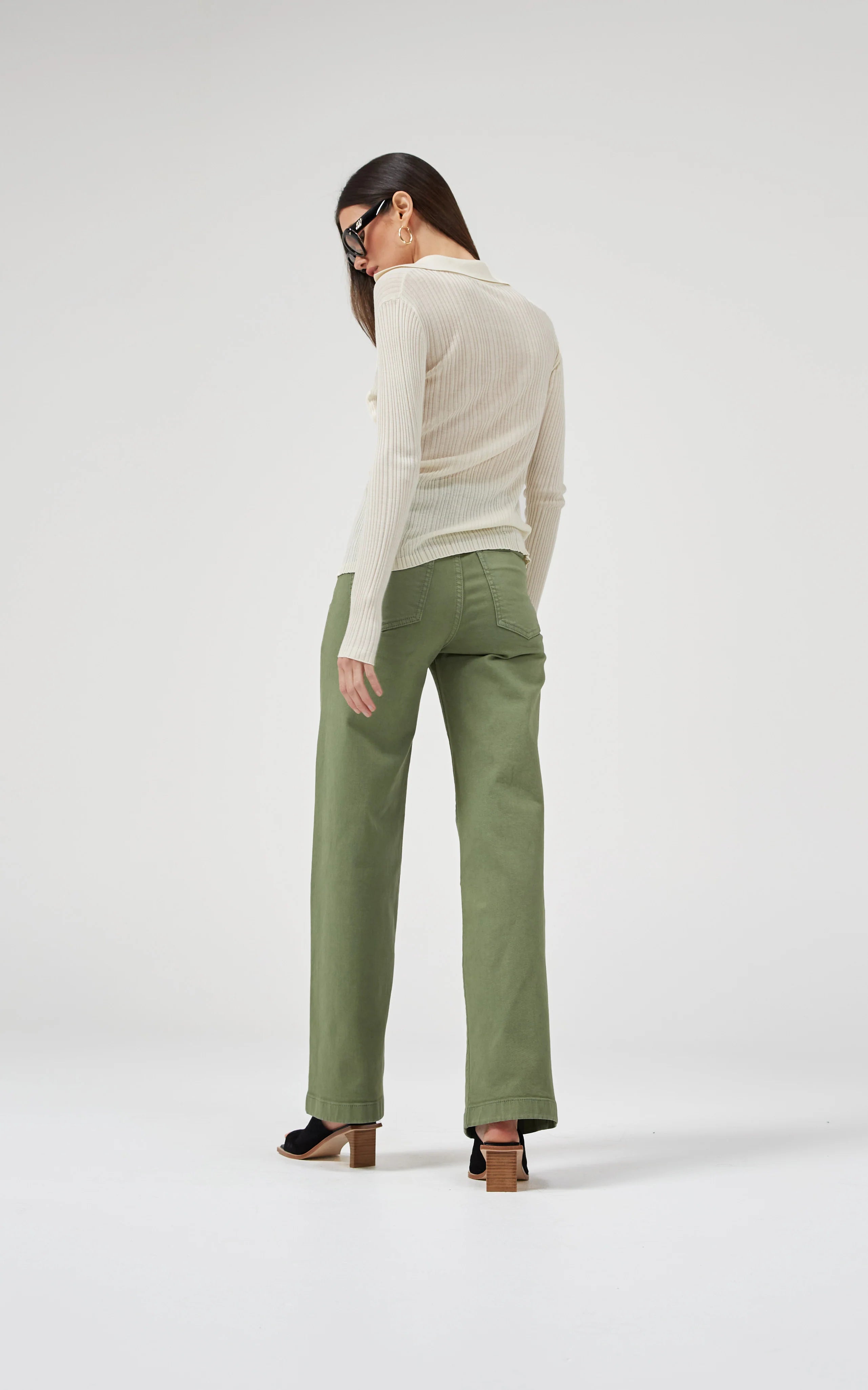 DRICOPER CARRIE OIL GREEN WIDE STRAIGHT LEG JEANS