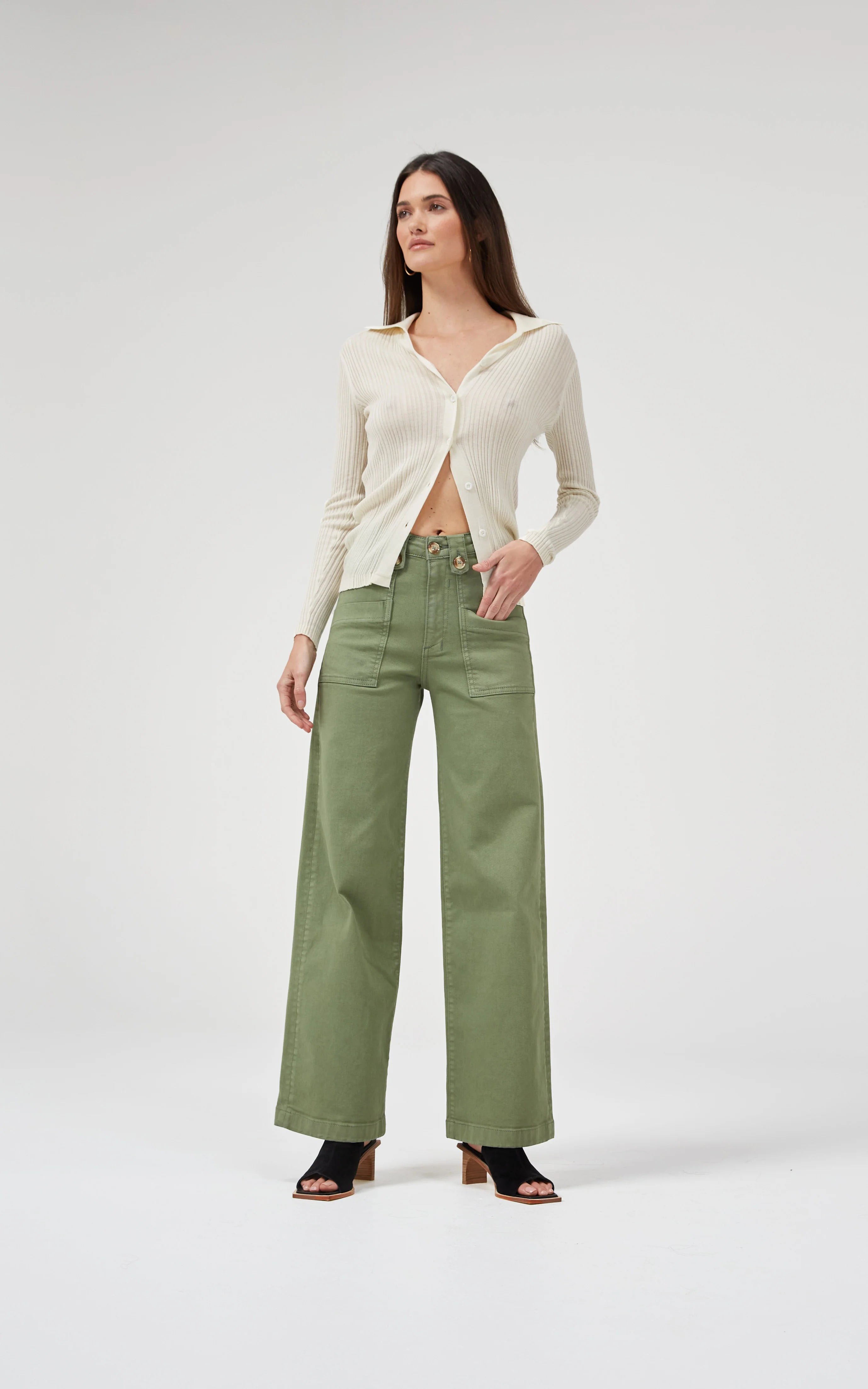 DRICOPER CARRIE OIL GREEN WIDE STRAIGHT LEG JEANS