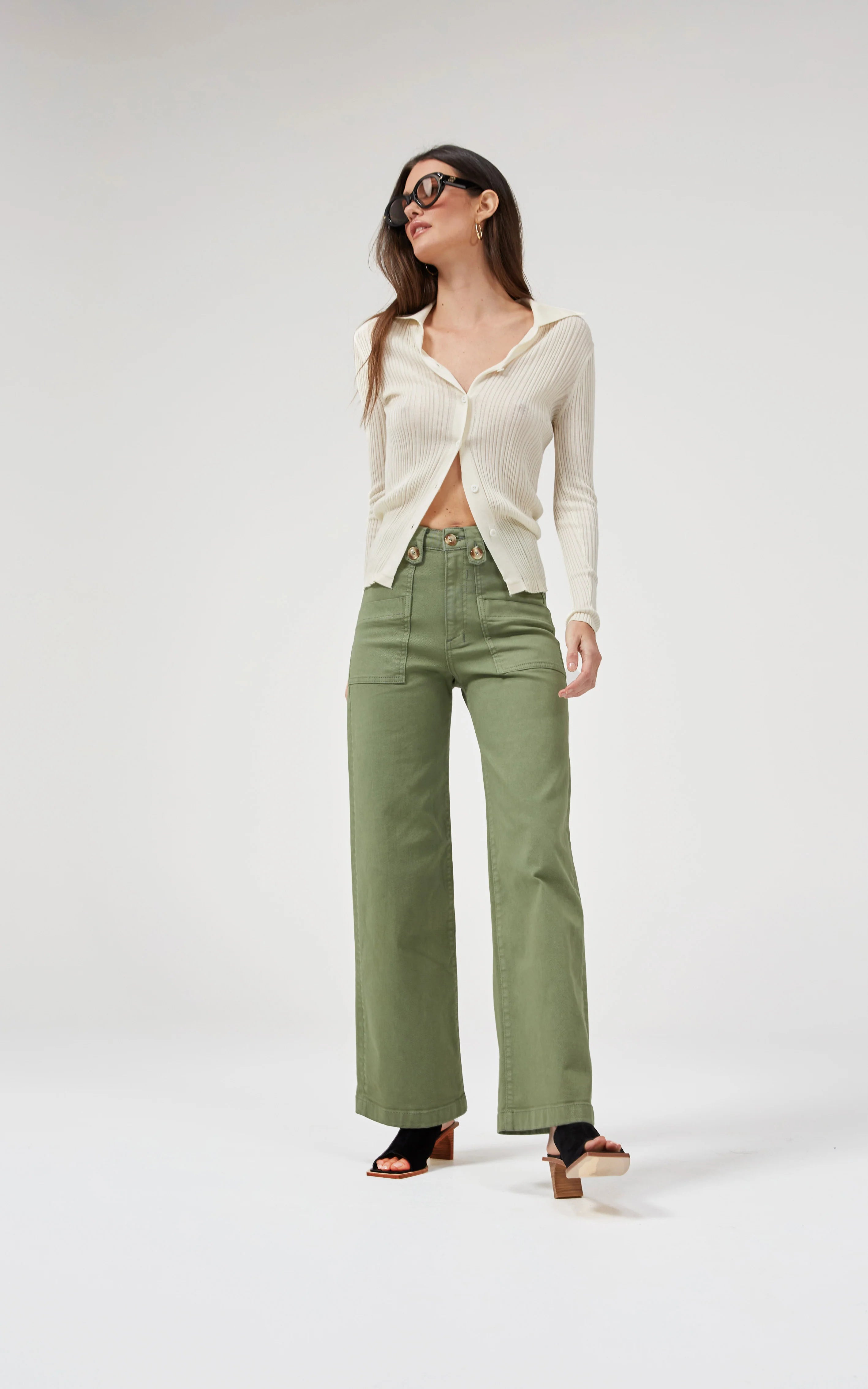 DRICOPER CARRIE OIL GREEN WIDE STRAIGHT LEG JEANS