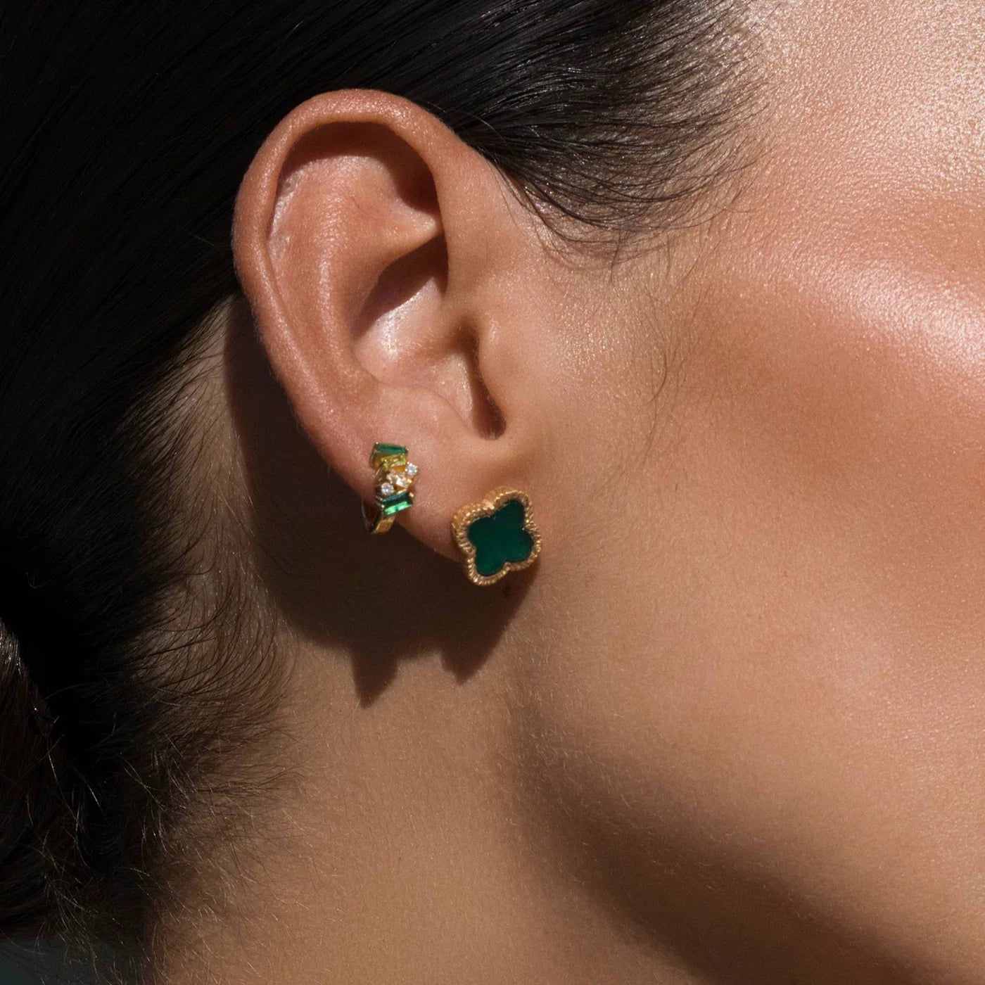 FAIRLEY GREEN AGATE CLOVER STUDS