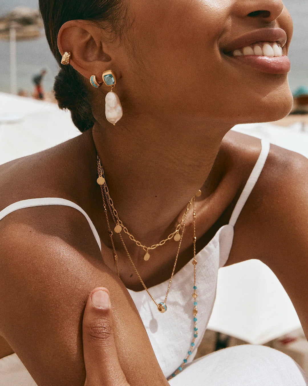 FAIRLEY BLUE TOPAZ KESHI DROP EARRINGS