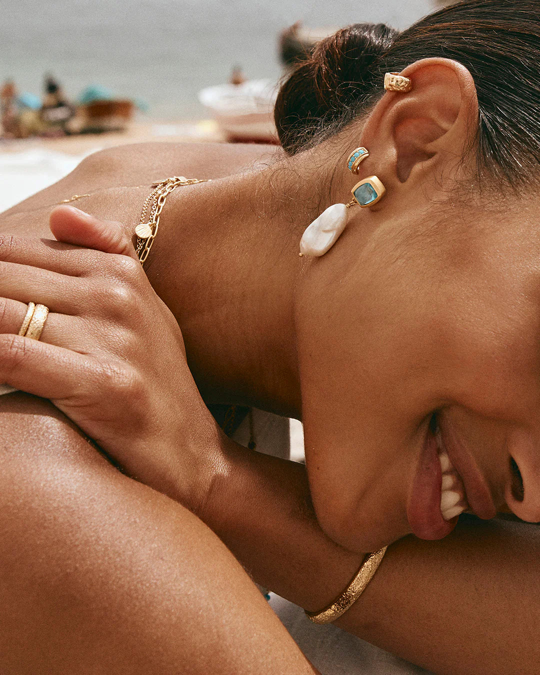 FAIRLEY BLUE TOPAZ KESHI DROP EARRINGS