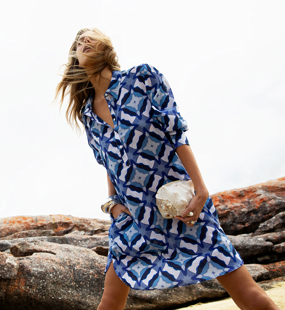 ONESEASON MIDDY GILLI FLOREAT BLUE IKAT