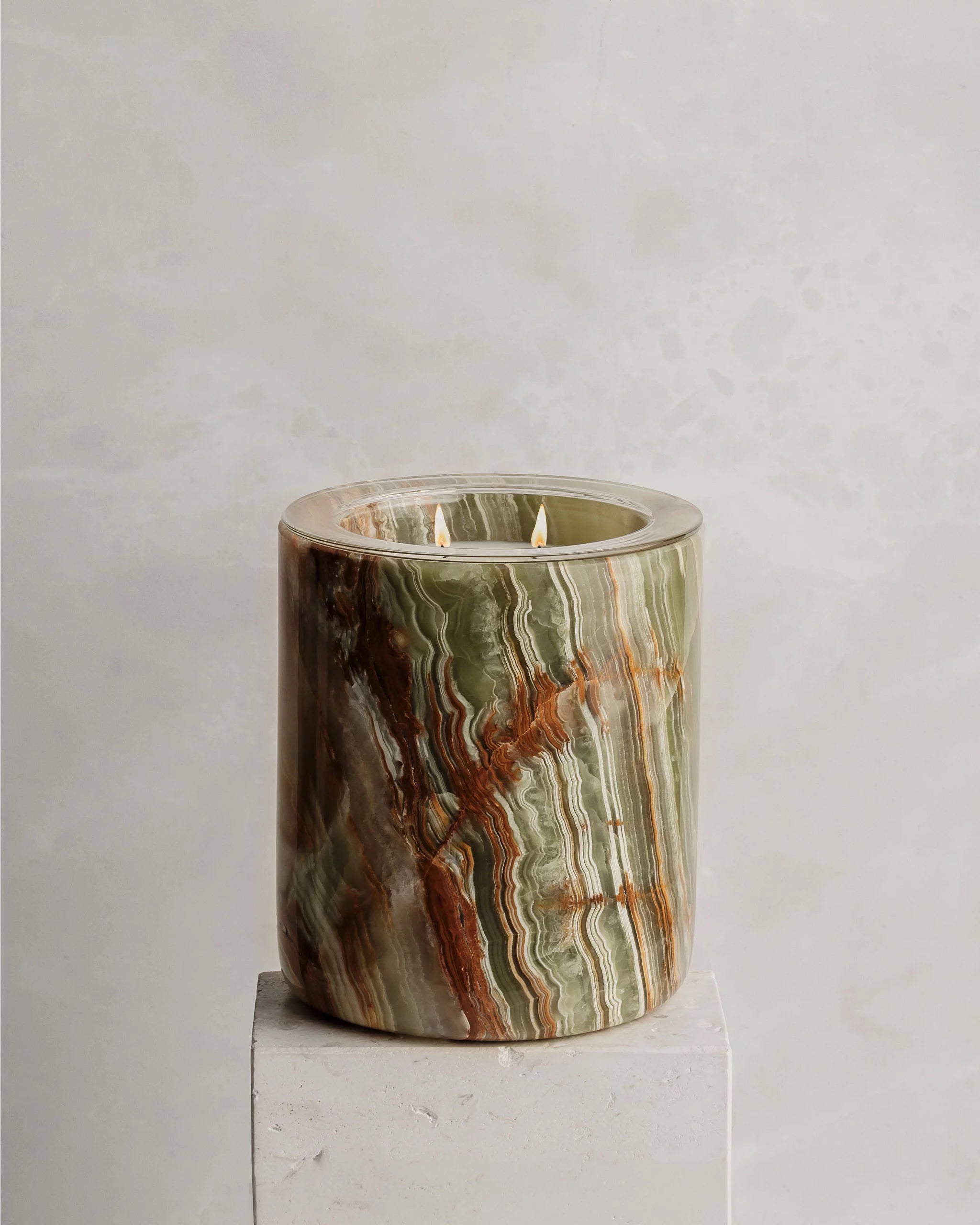 LUXURIATE MARBLE CANDLE HOLDER - GREEN ONYX