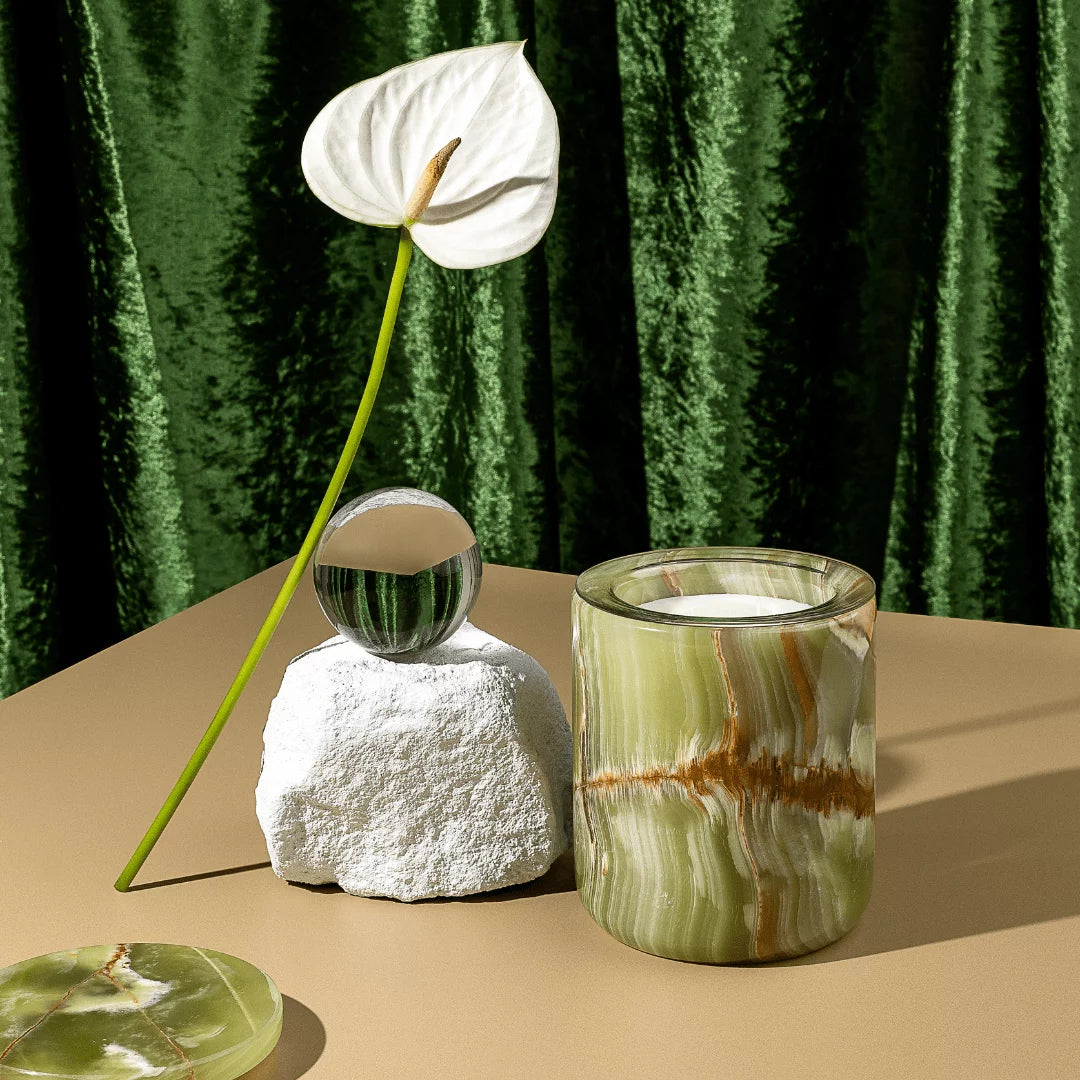 LUXURIATE MARBLE CANDLE HOLDER - GREEN ONYX