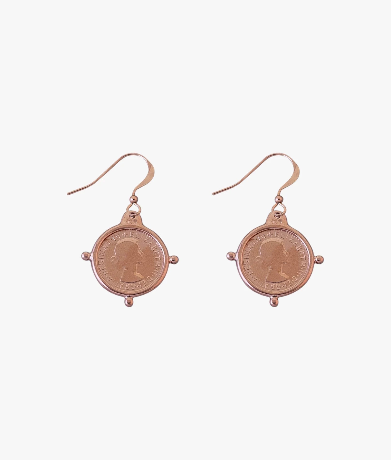 VON TRESKOW COMPASS FRAME COIN EARRINGS ROSE GOLD