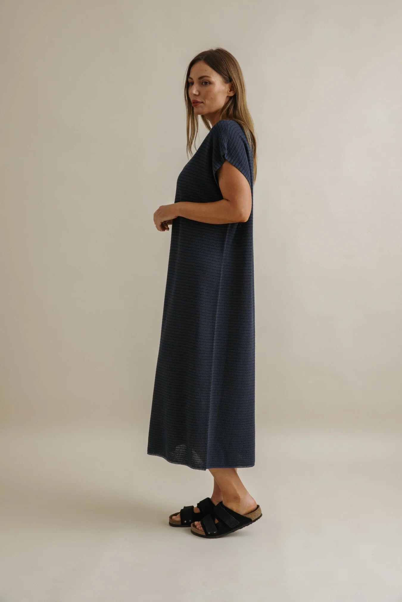 TALAMAYA LATTICE KNITTED DRESS POOL & CHARCOAL