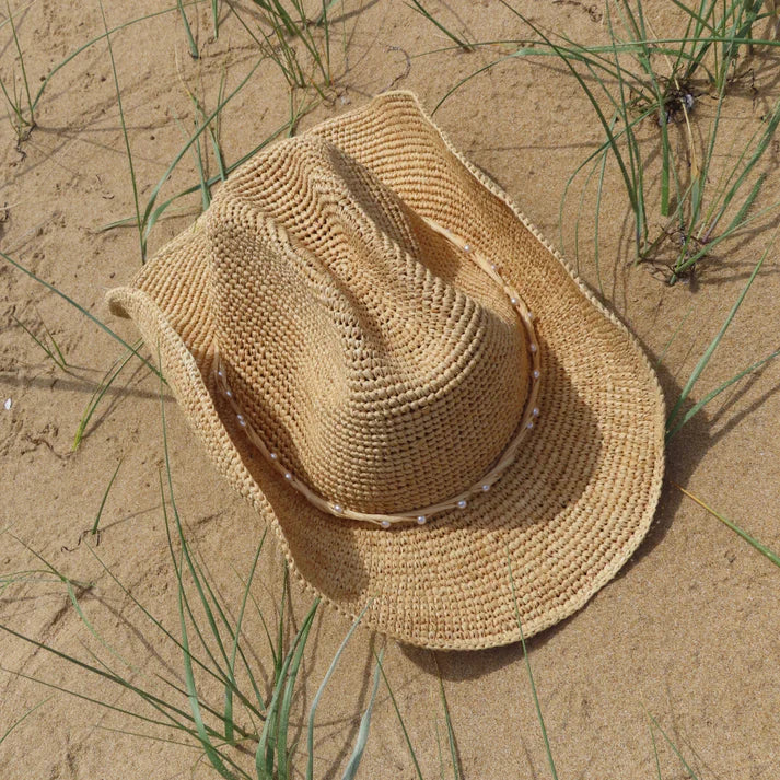 MIA CAPRI PEARL RAFFIA COWBOY HAT