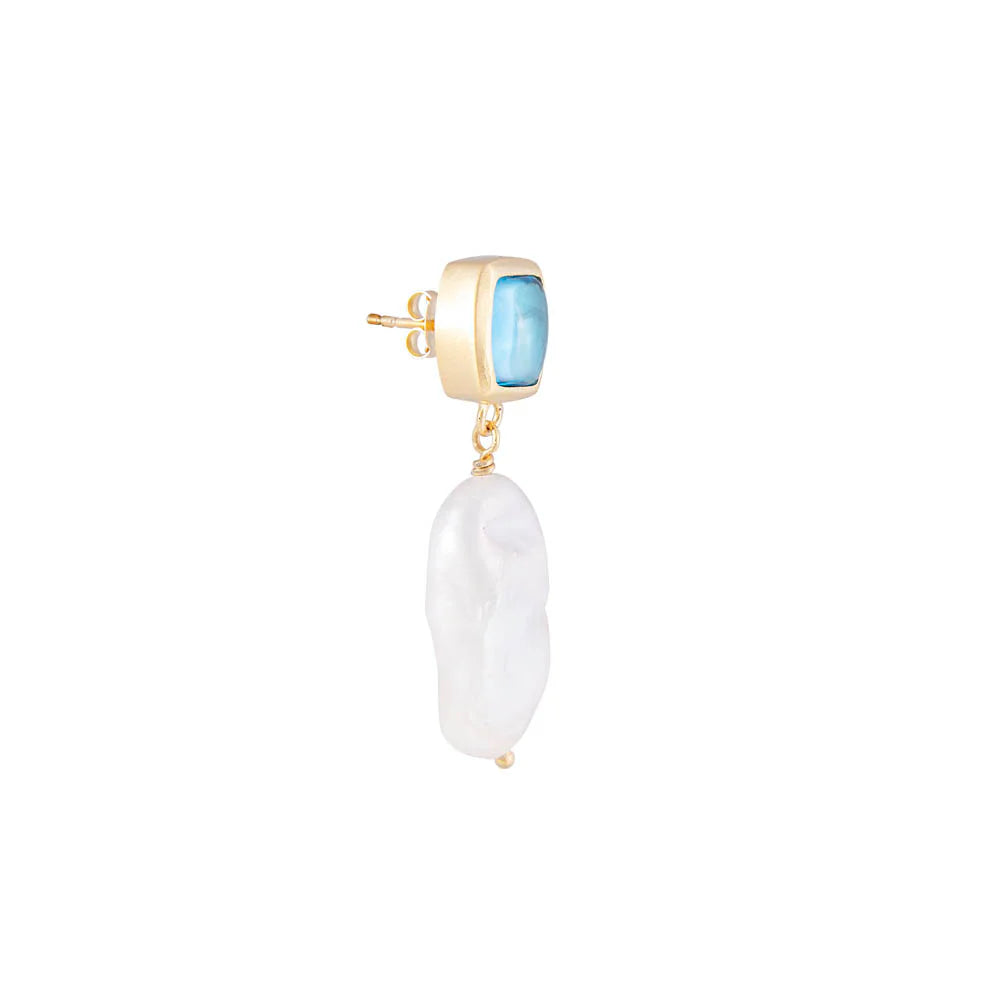FAIRLEY BLUE TOPAZ KESHI DROP EARRINGS