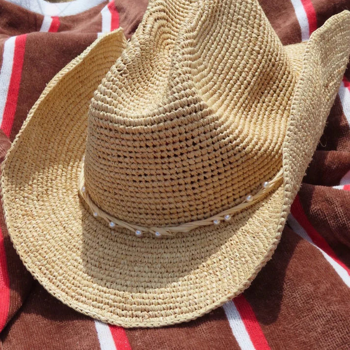 MIA CAPRI PEARL RAFFIA COWBOY HAT