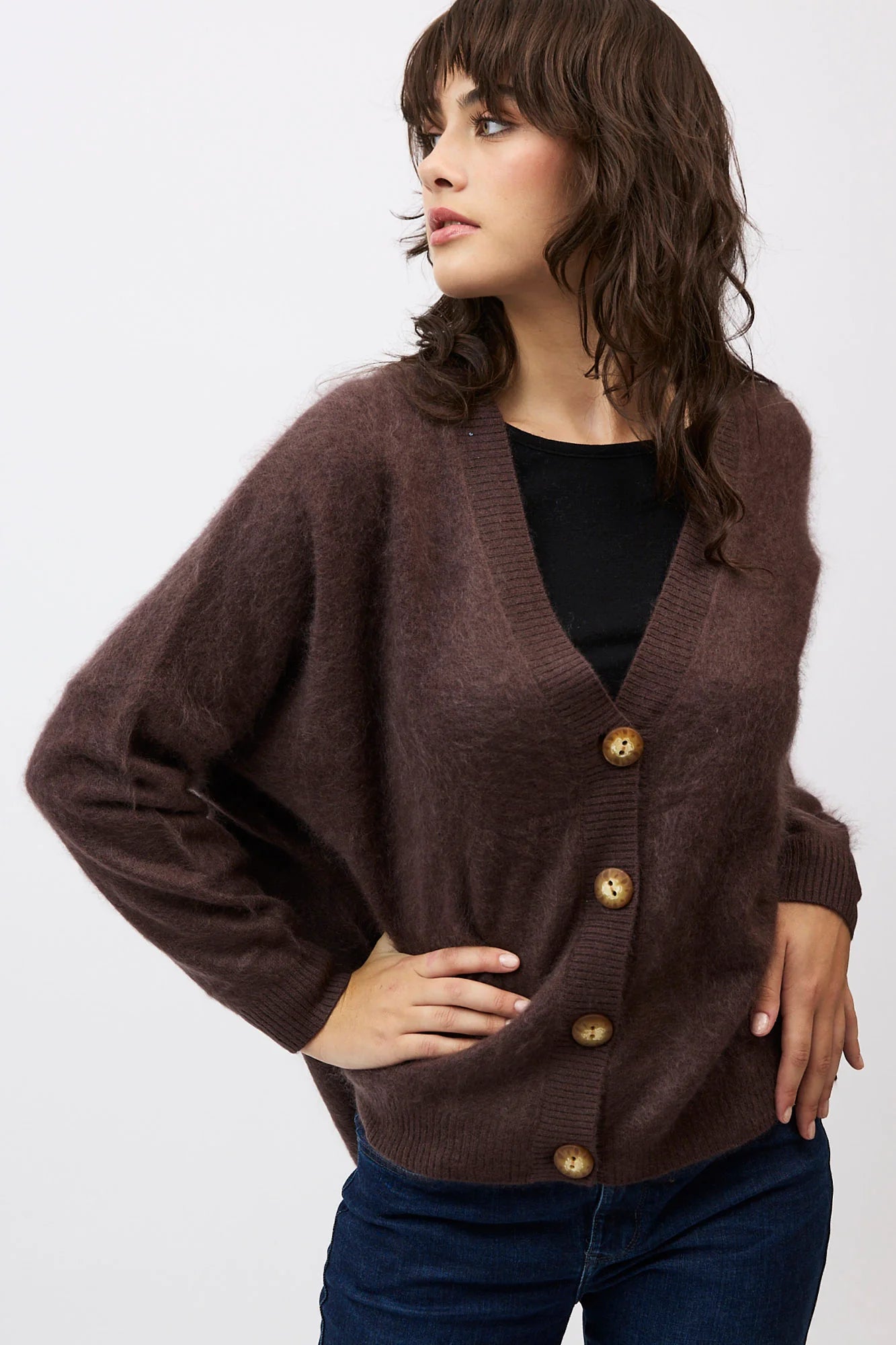 MIA FRATINO MACY CARDI DARK CHOCOLATE